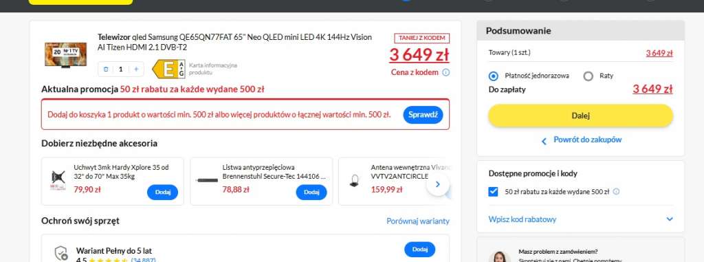 telewizor samsung neo qled qn77f 65 cali promocja okazja rtv euro agd