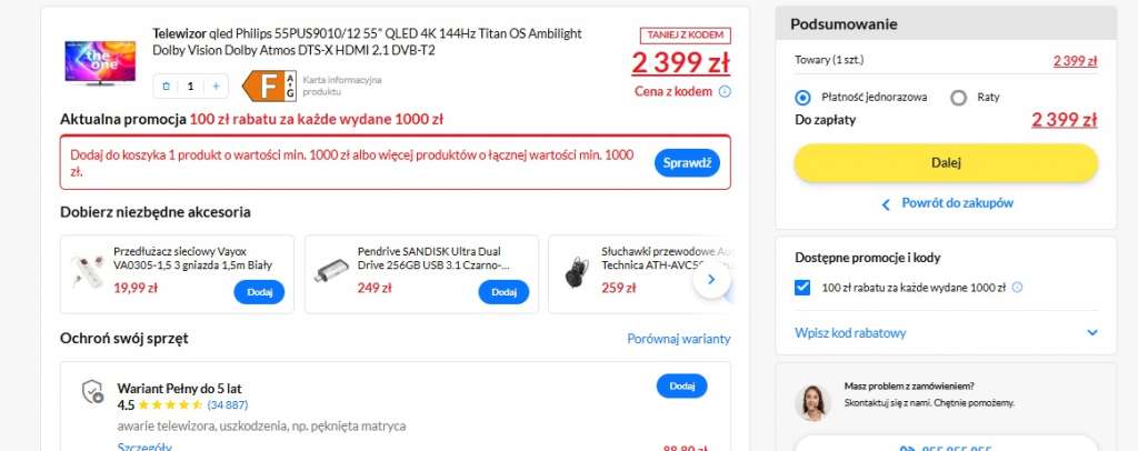 promocja telewizor philips 55pus9010 rtv euro agd