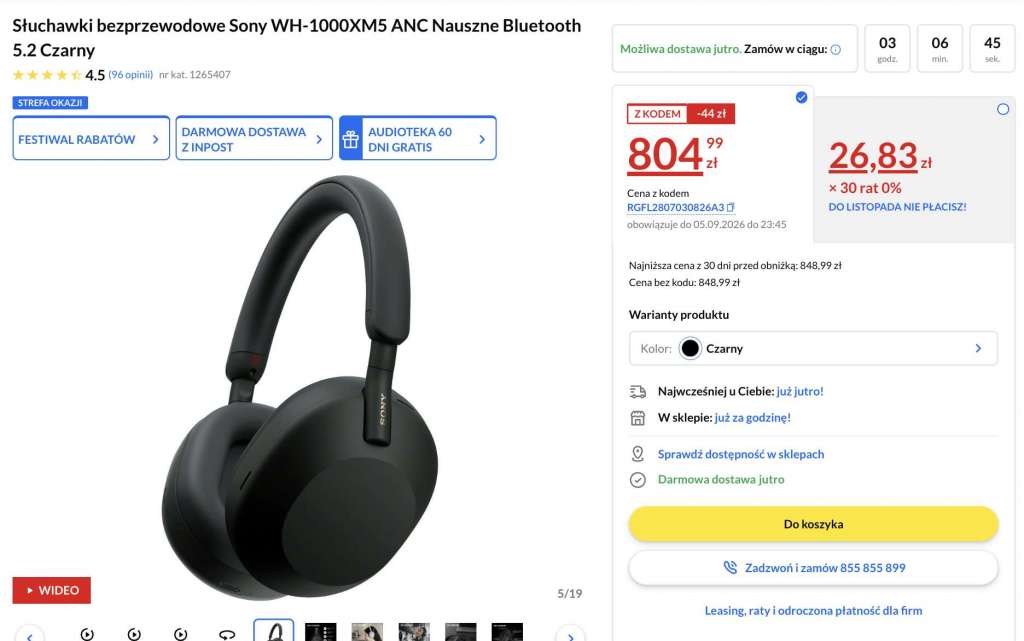 słuchawki sony wh-1000xm5 ldac anc promocja rtv euro agd okazja