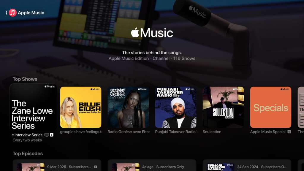 Aplikacja Apple Music w obrębie systemu tvos27 dla Apple TV