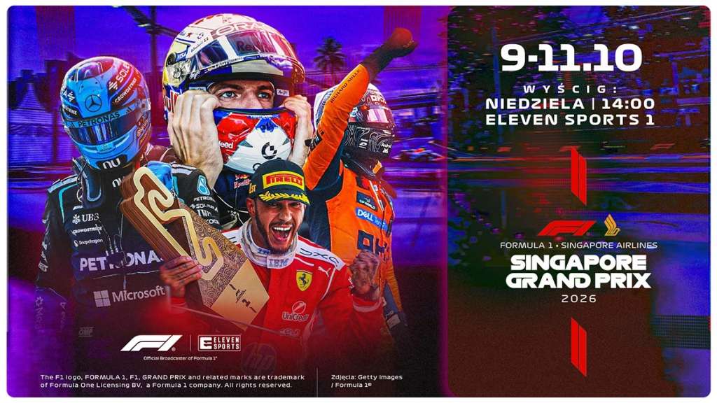 grafika zapowiadająca transmisję GP Singapuru F1 w Eleven Sports