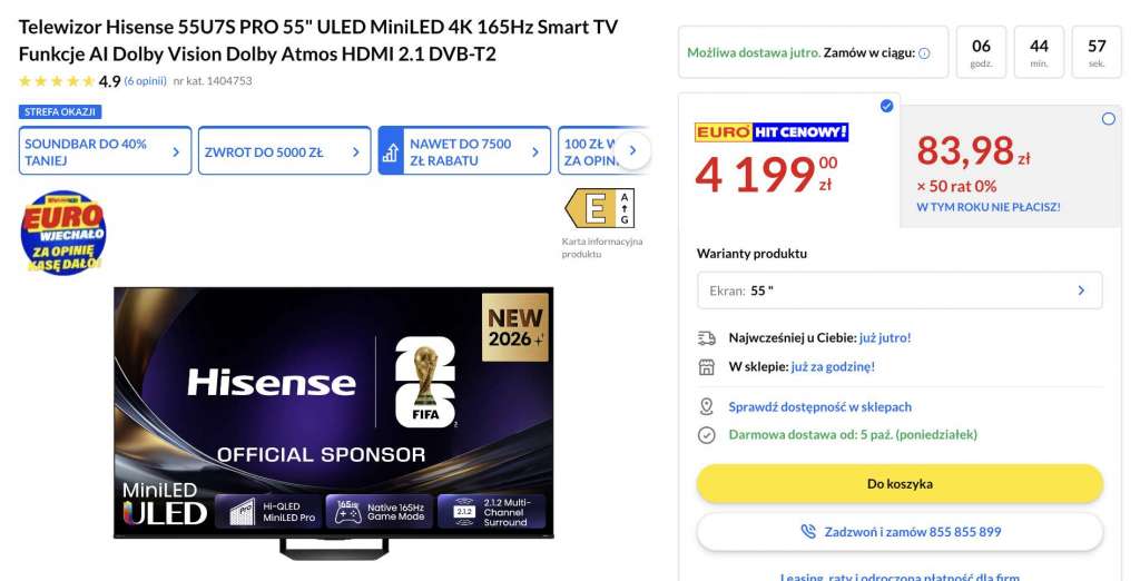 promocja telewizor rtv euro agd hisense u77s pro mini led 