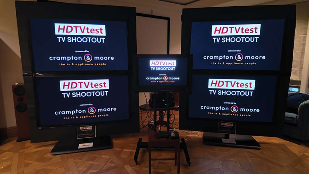 Telewizory przygotowane do porównania w ramach konkursu HDTVTest UK TV Shootout 2026